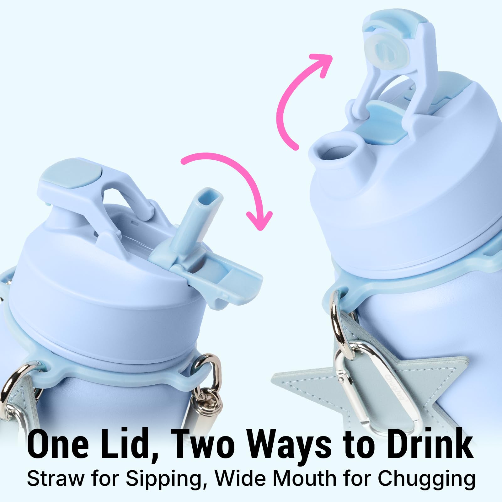 2-in-1 lid offers straw sipping and wide-mouth chug for versatility.