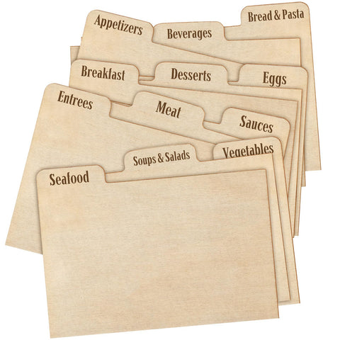 Chunful wood recipe dividers labeled for quick access to 4x6 cards