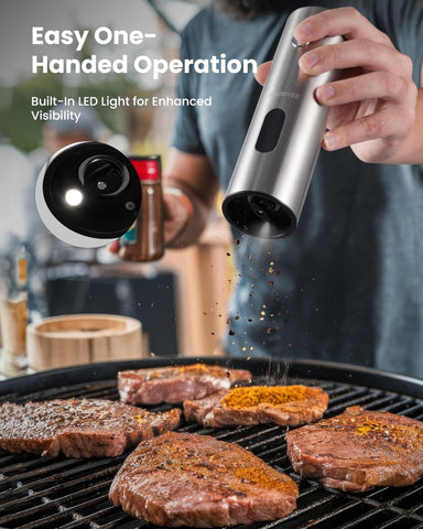 Chunyee grinder LED light at table for precise seasoning during cooking