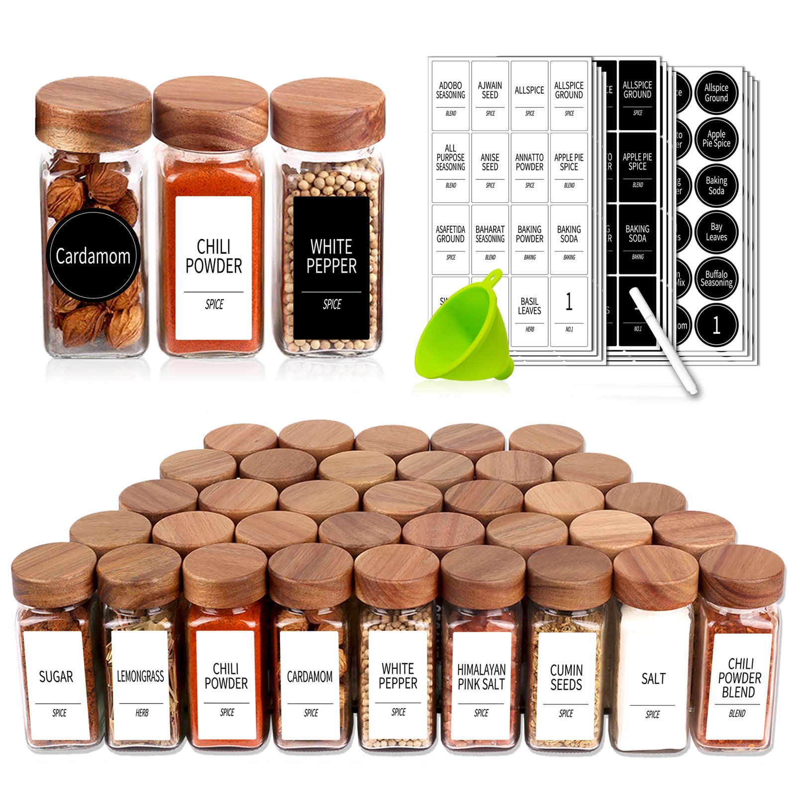 Churboro 36 glass spice jars for clear visibility and easy storage