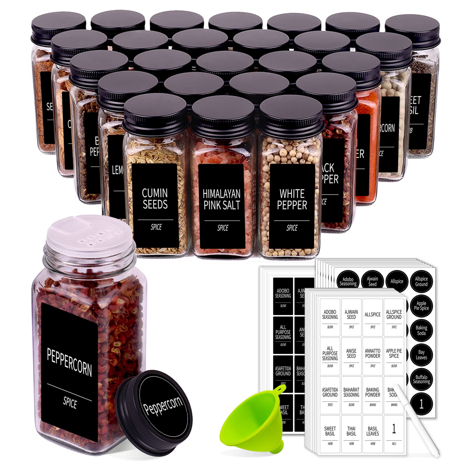 Churboro 36 spice jars set ready for organized kitchen storage and easy access.
