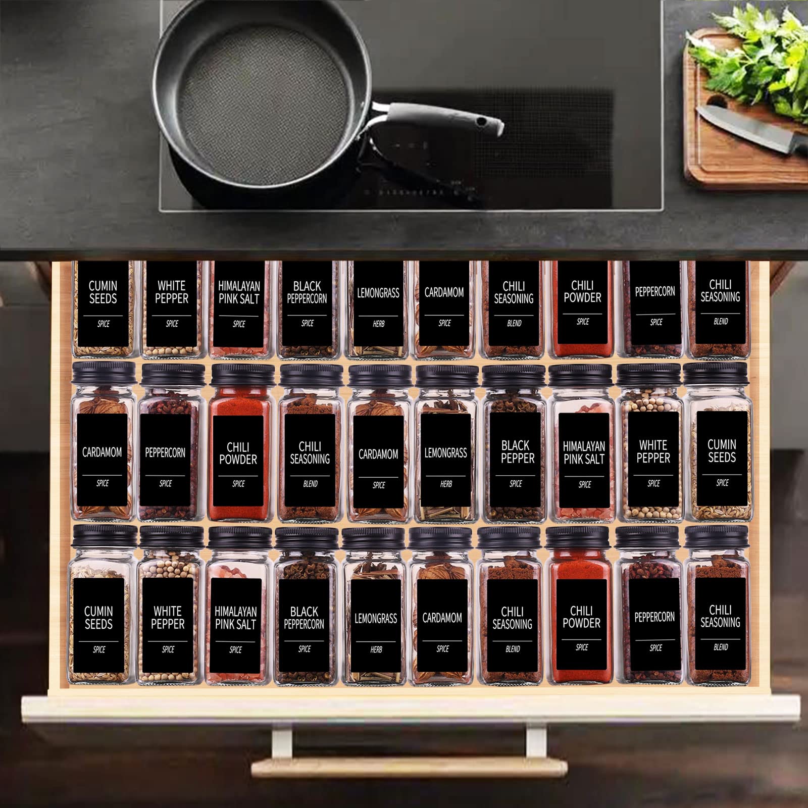 Churboro 547-label set helps you quickly identify spices on sight.