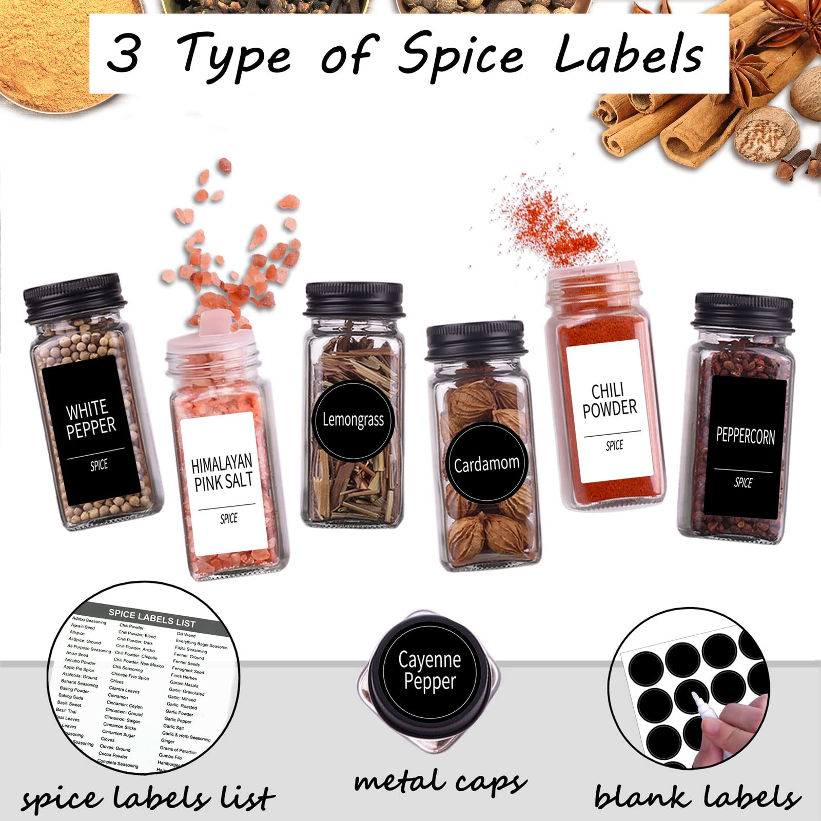 Churboro glass spice jars with shaker lids designed for precise seasoning.