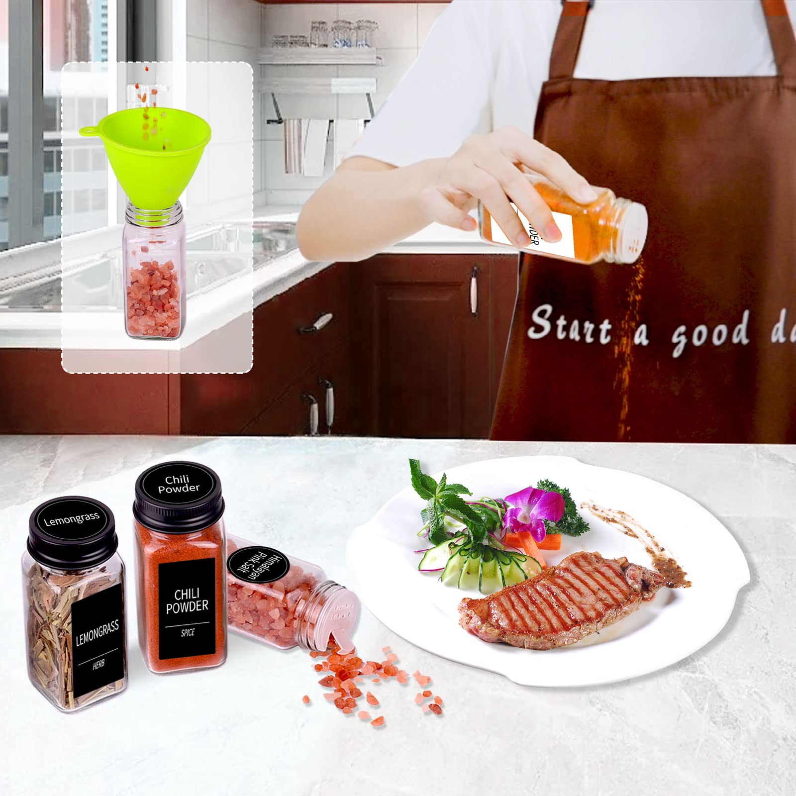 Churboro square spice bottles fit neatly in drawers and shelves.