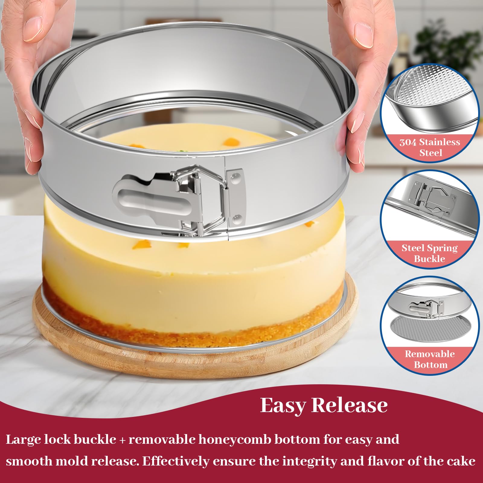 CHUZHOMU springform pan honeycomb bottom promotes even heat distribution.