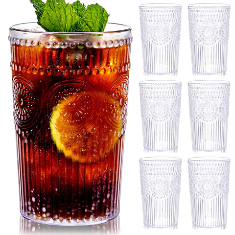 Ciaell 12-pack embossed ribbed glasses, 14oz, ideal for juice and cocktails
