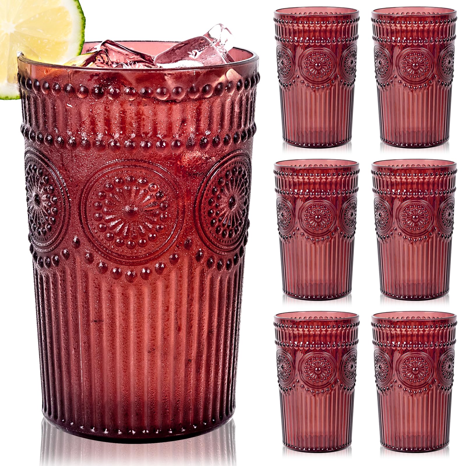 Ciaell burgundy 14 oz embossed glass, ideal for cocktails and juices
