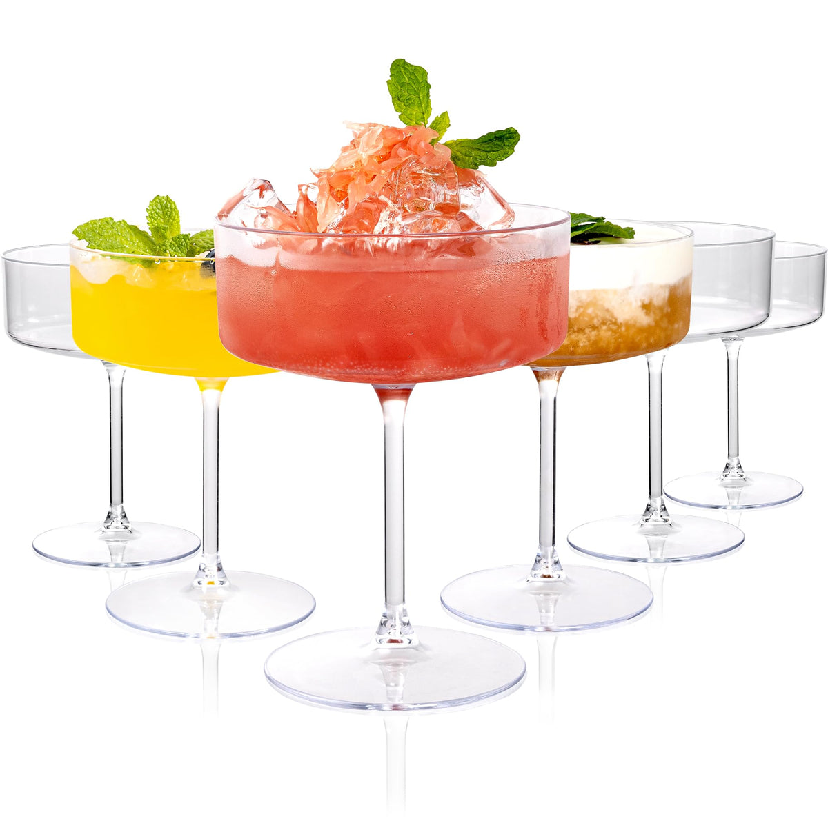 Ciaell 12-pack plastic martini glasses with stem, clear for vibrant cocktails.