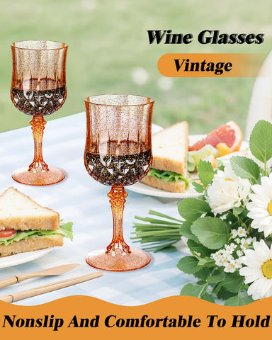 Ciaell amber plastic wine glasses stackable for easy cleanup