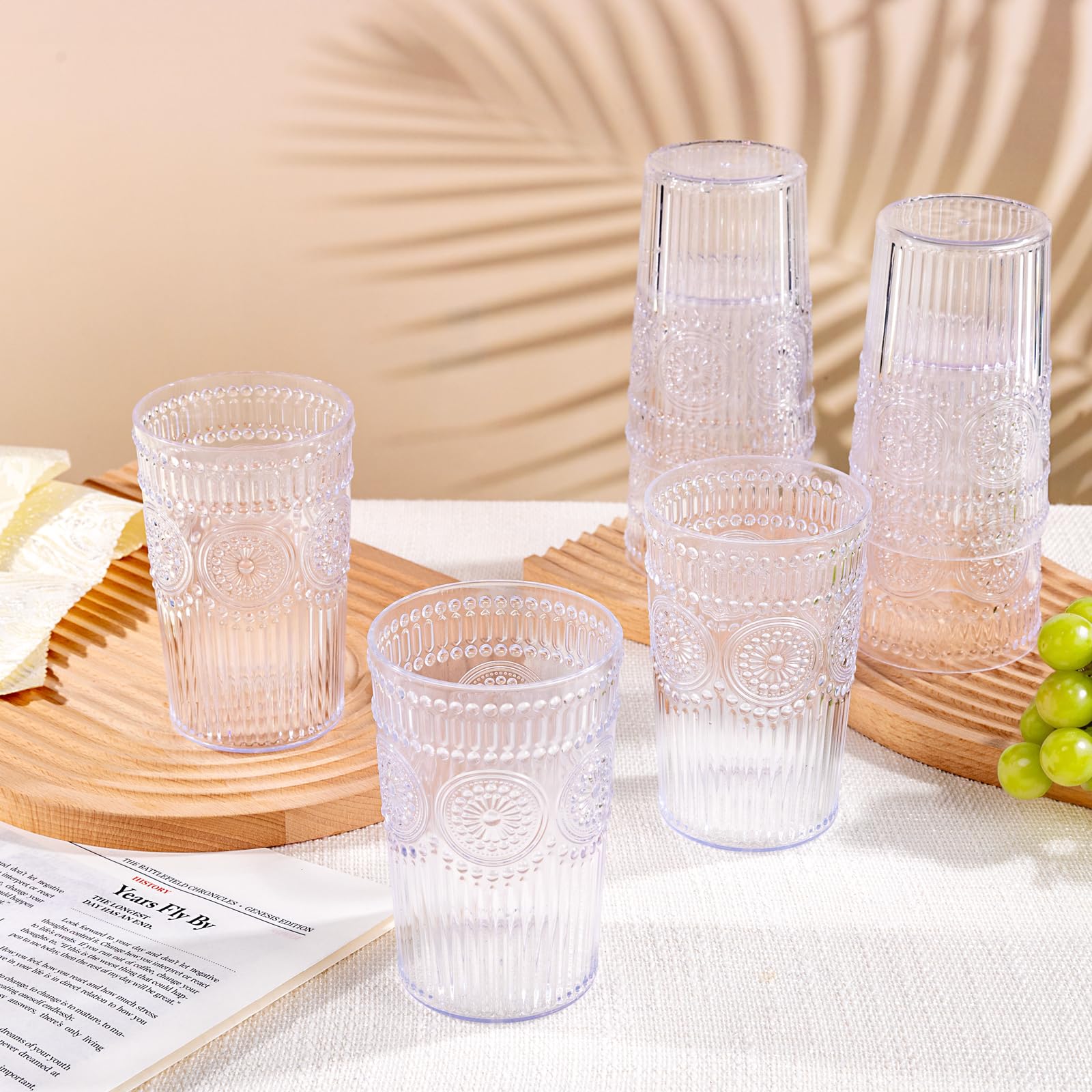 Ciaell 14oz plastic glass shows drink color with vintage appeal