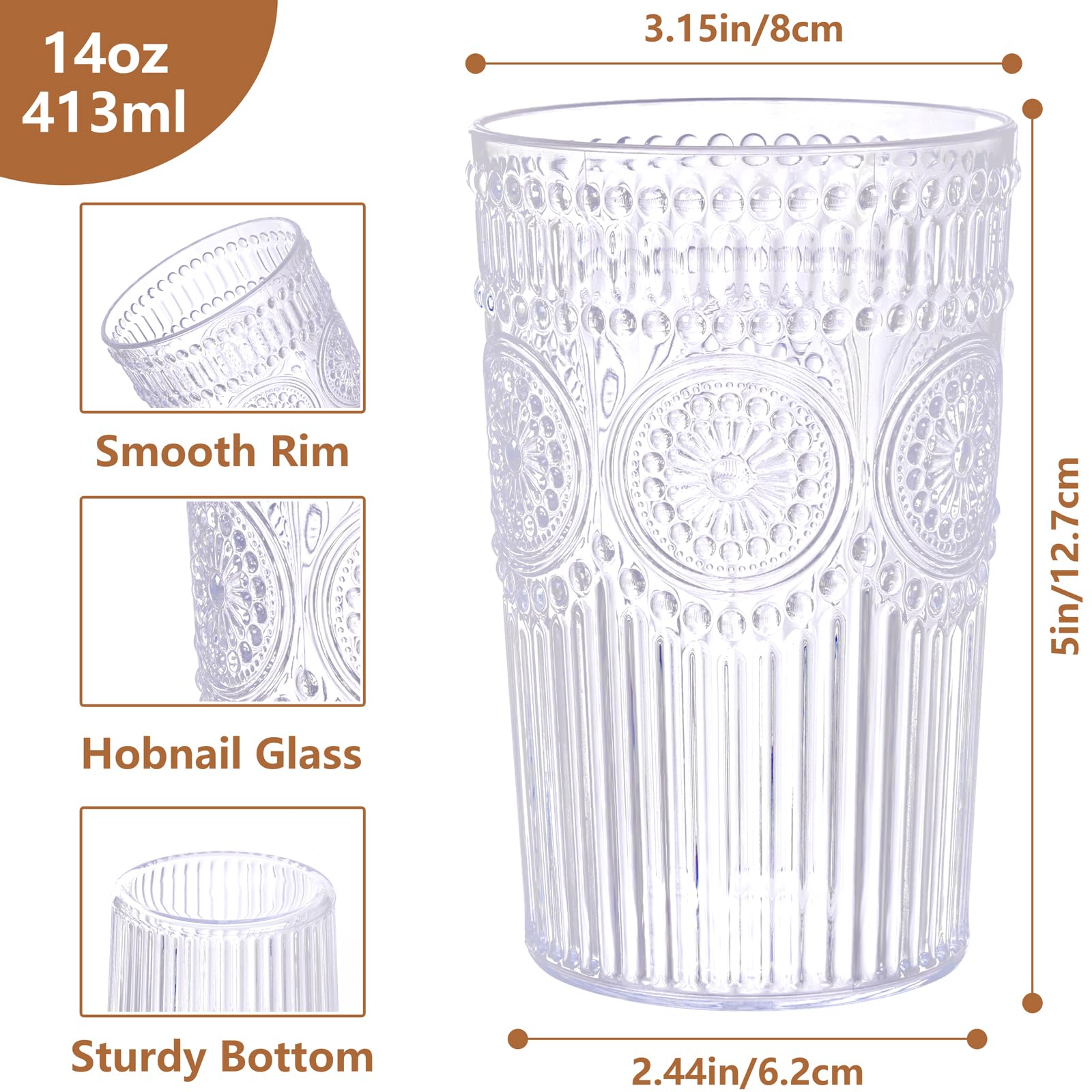 Ciaell clear vintage plastic cups with textured ribbing for secure grip