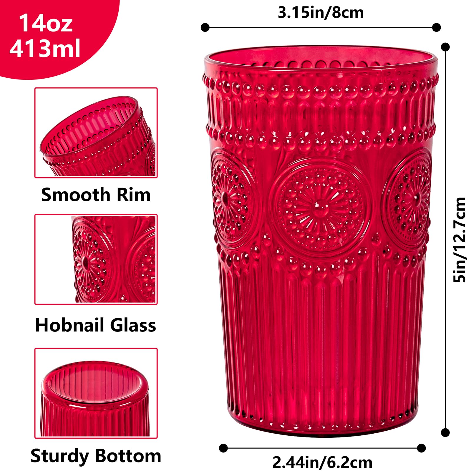Ciaell red vintage embossed ribbed cups highlighting retro texture