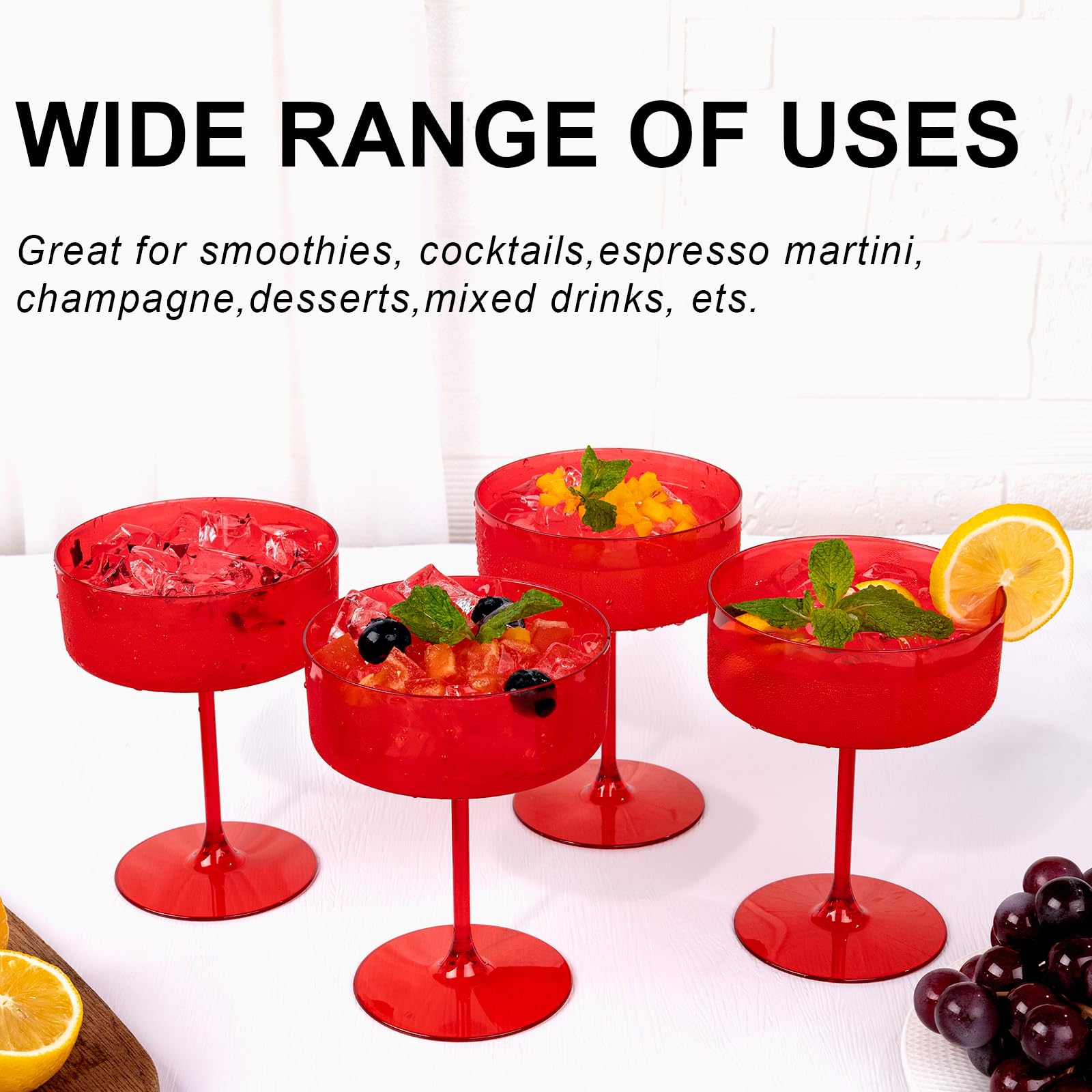 Ciaell shatterproof plastic martini cups ideal for outdoor parties
