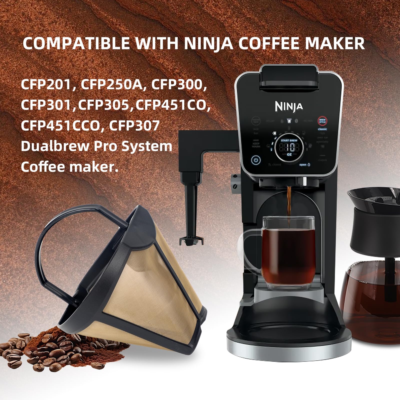 Cicano gold-tone filter preserves natural oils for robust coffee.