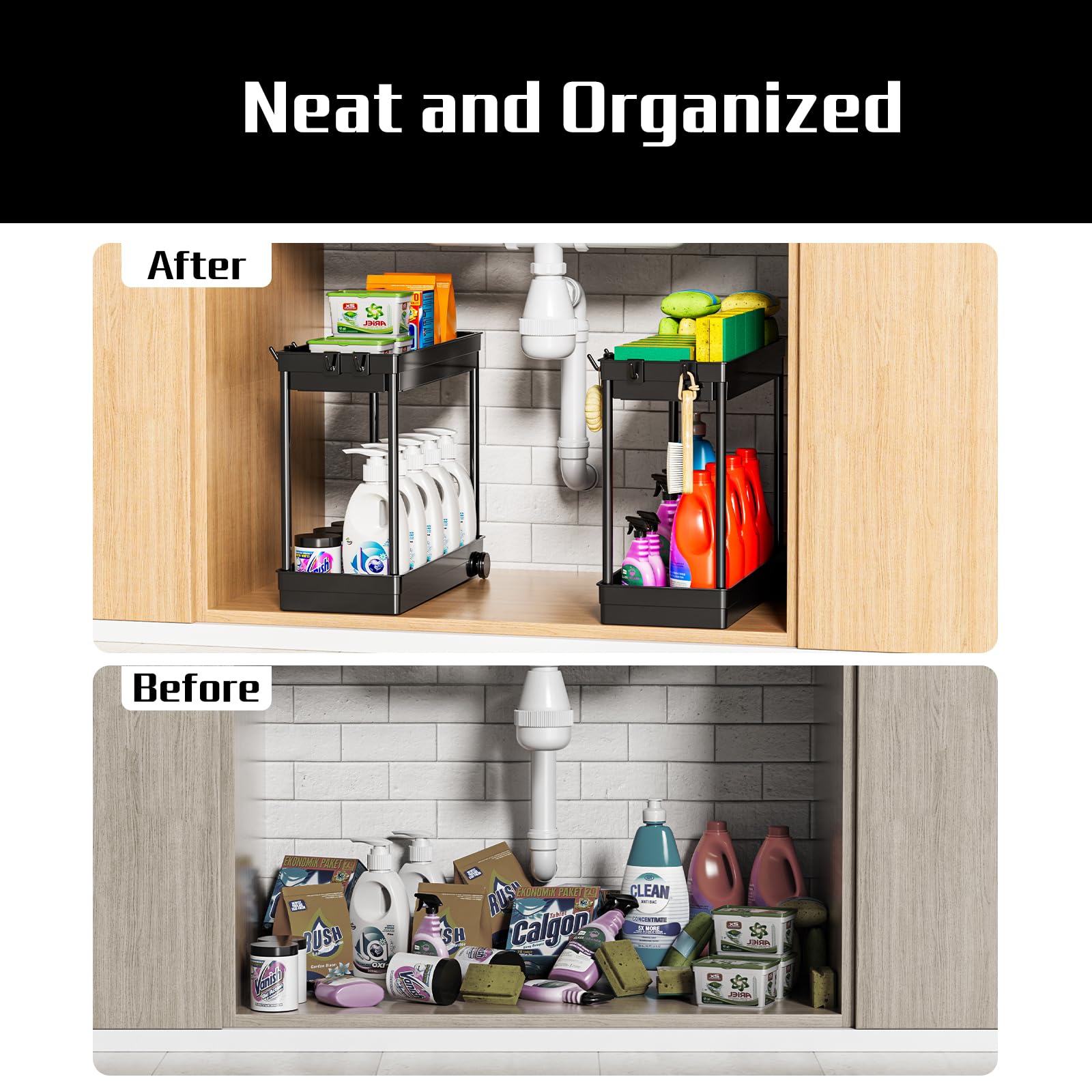 Cicilyna multi-purpose storage rack under sink versatile for bathroom, kitchen, or office.