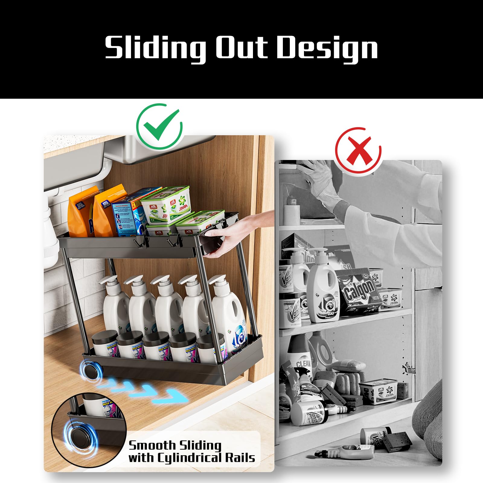 Cicilyna rust-resistant ABS metal-frame durable under-sink organizer that resists moisture.