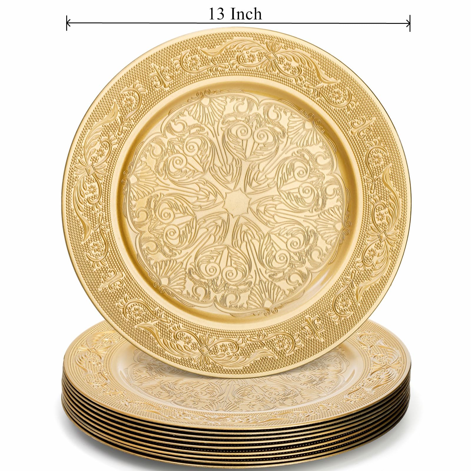 Cididu vintage embossed gold charger pattern adds classic elegance to meals.