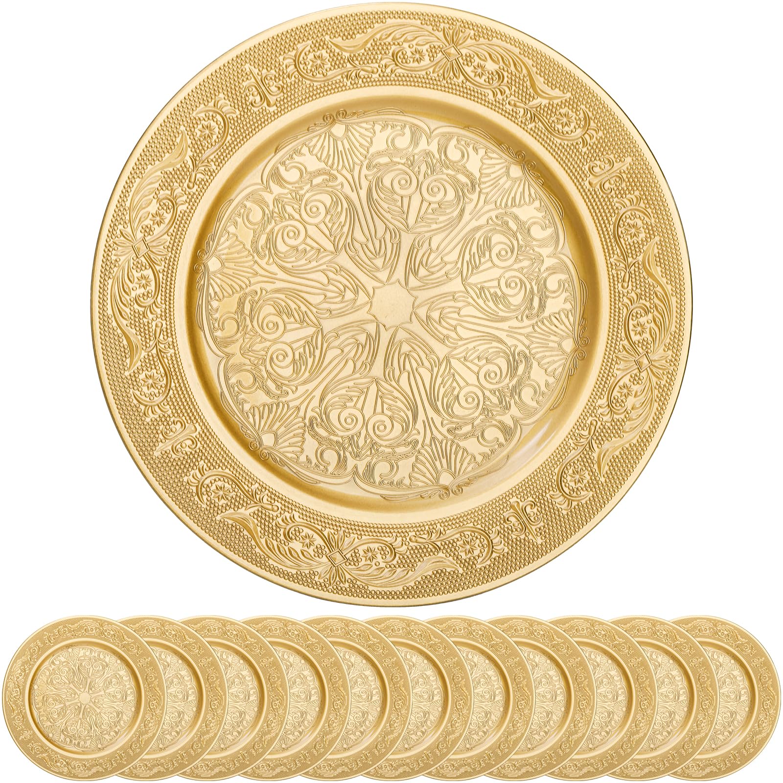 Cididu gold charger plate, 13-inch outer diameter enhances formal table settings for events.