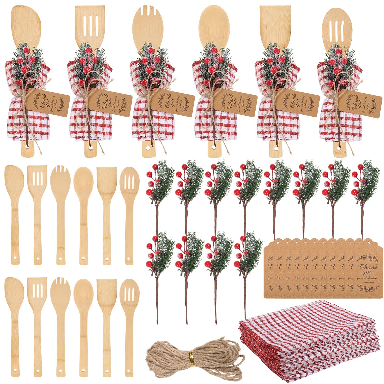 CIEOVO bamboo spoons 12-pack for festive cooking and easy serving.