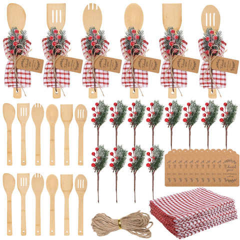 CIEOVO bamboo spoons 12-pack for festive cooking and easy serving.