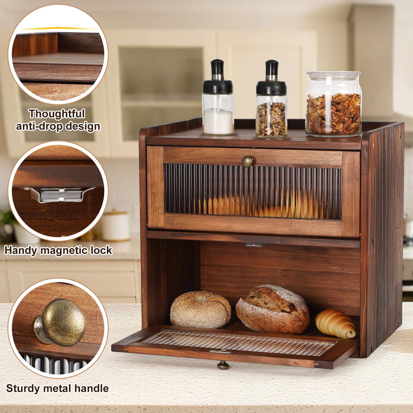 Ciilee Baby bread bin vintage wooden look adds farmhouse charm.