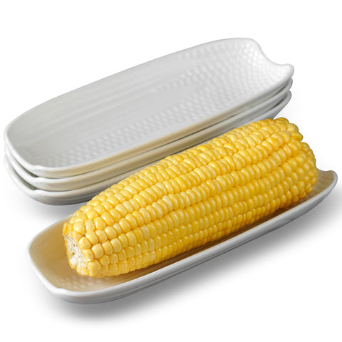 Cinf ceramic corn dish in white, 4-pack, ideal for corn service.