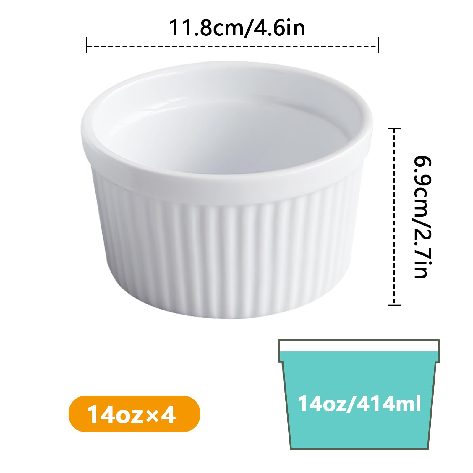 Cinf white souffle dishes porcelain ideal for creme brulee desserts.