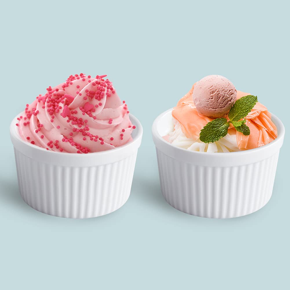 Cinf white stackable ramekins for compact kitchen storage.