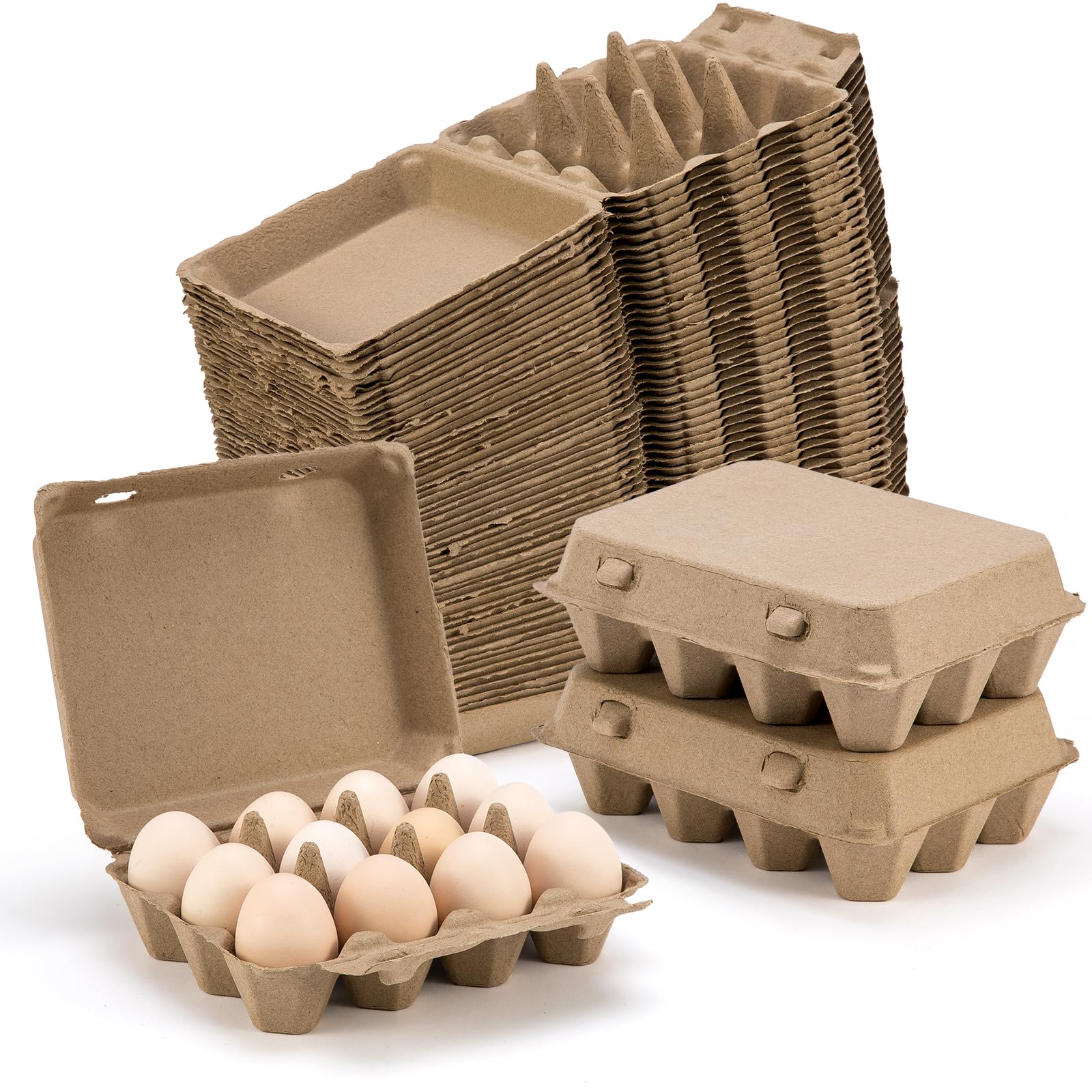 CINPIUK 50-pack egg cartons with 12-count 3x4 cups protect eggs during transport.