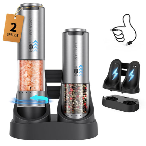 CIRCLE JOY rechargeable salt and pepper grinder set with stainless-steel body for versatile seasoning