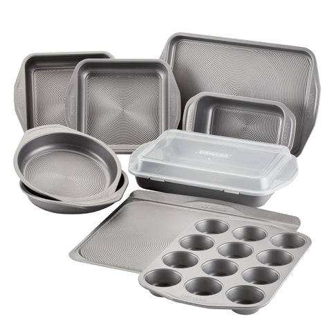 Circulon Total 10-piece bakeware set shown for versatile everyday baking with easy release.