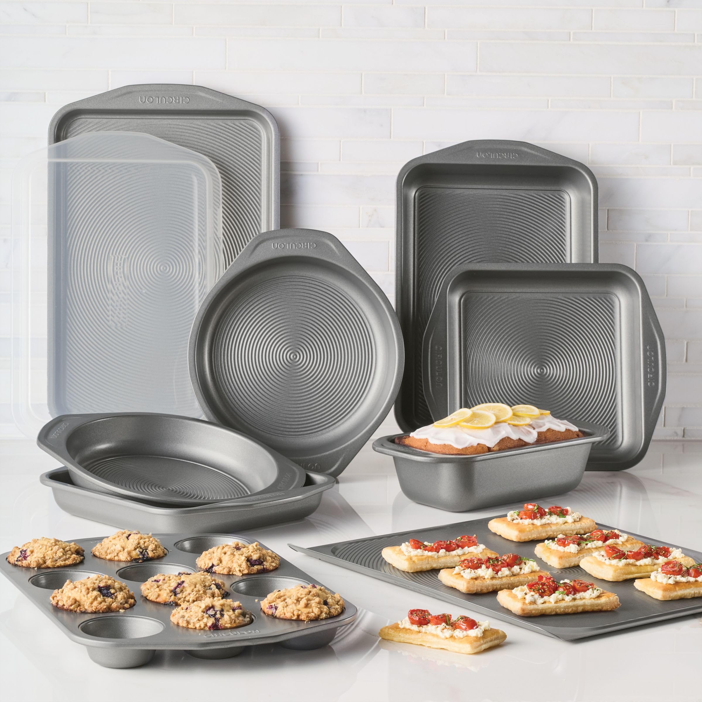 Circulon Total 9-inch round cake pans for even baking and clean release.