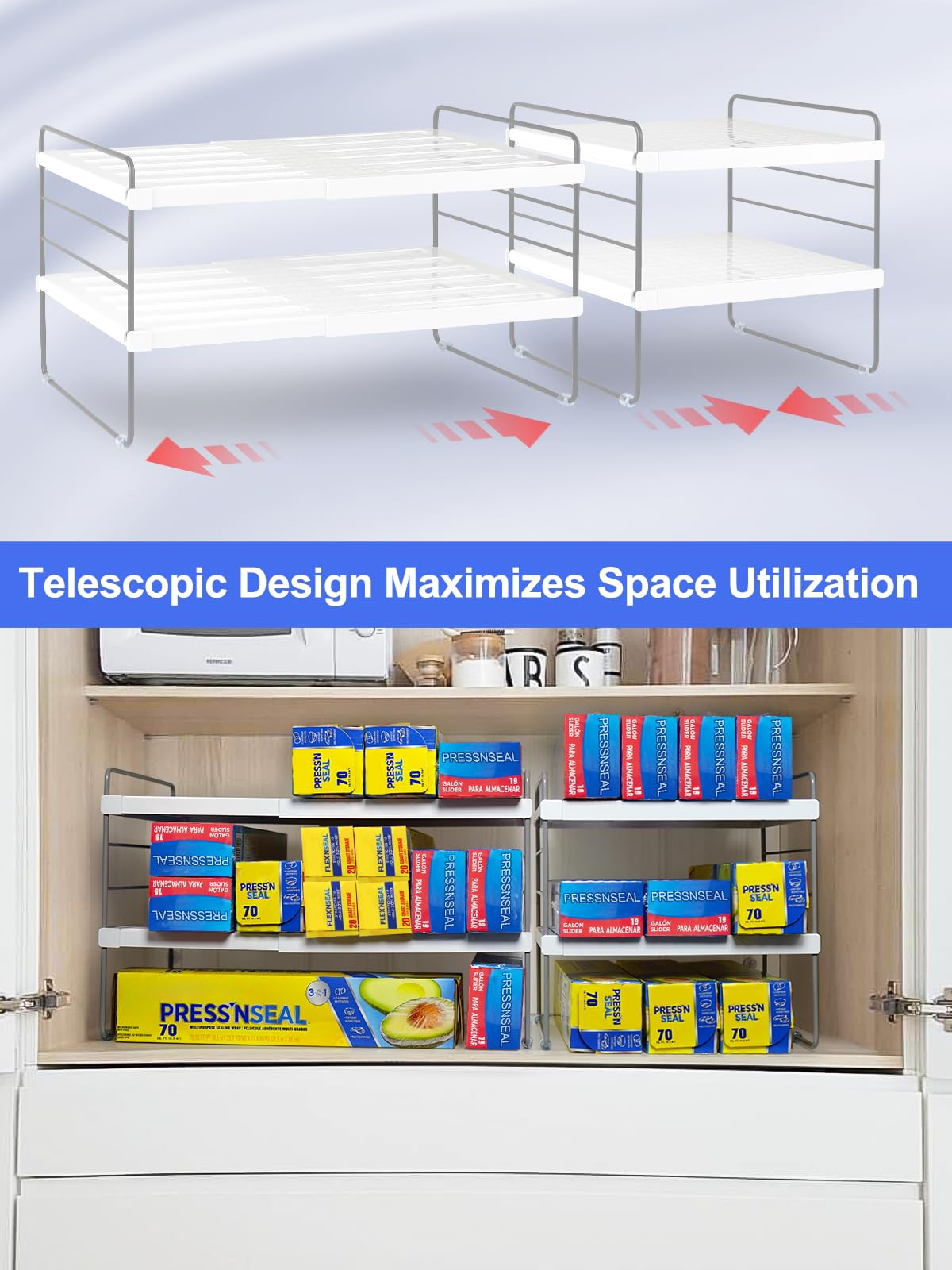 Cirhy open-wire design keeps wraps and boxes visible at a glance.