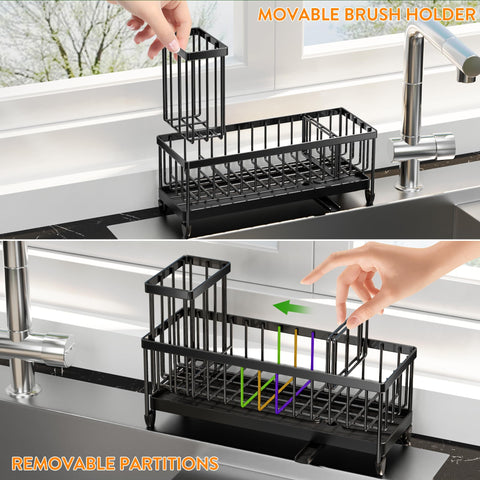 Cisily adjustable dividers customize space for soaps and sponges.