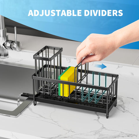 Cisily divider design creates three storage zones for sponge, brushes, and stopper