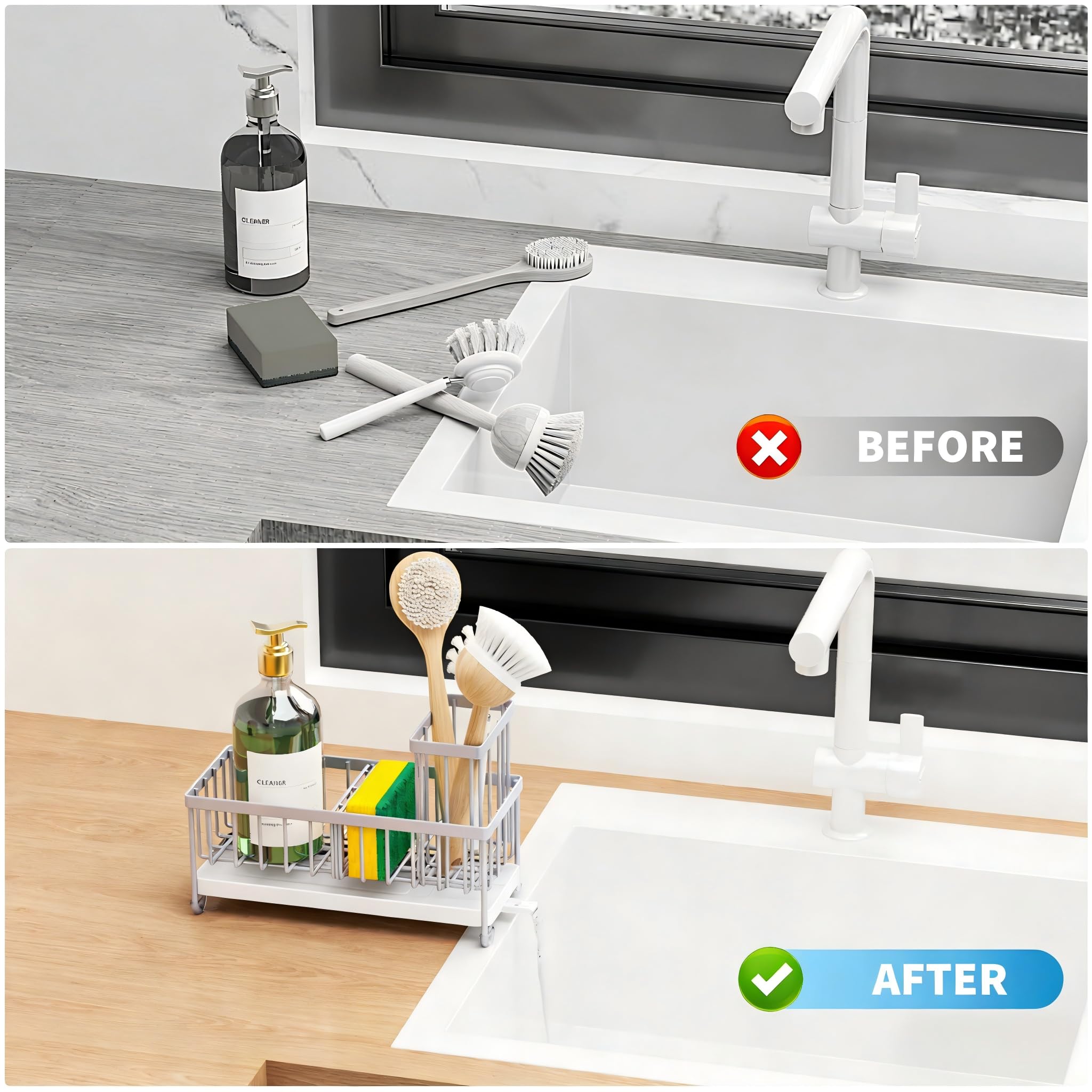 Cisily countertop storage solution declutters the sink area and boosts organization