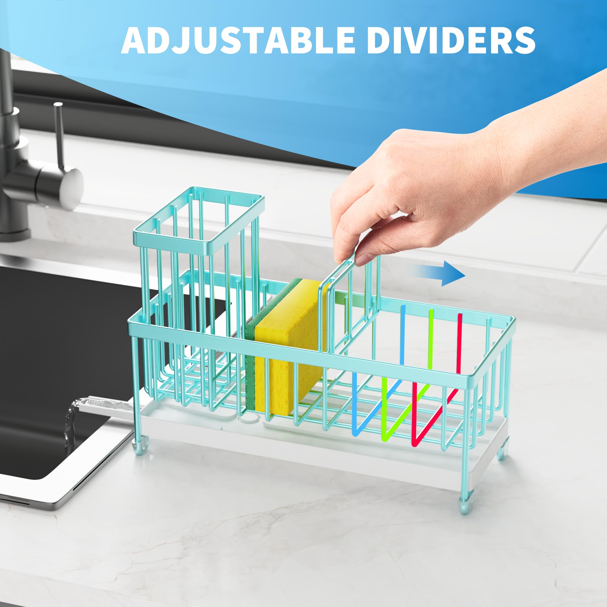 Cisily detergent bottle and sponge storage reduces counter clutter.