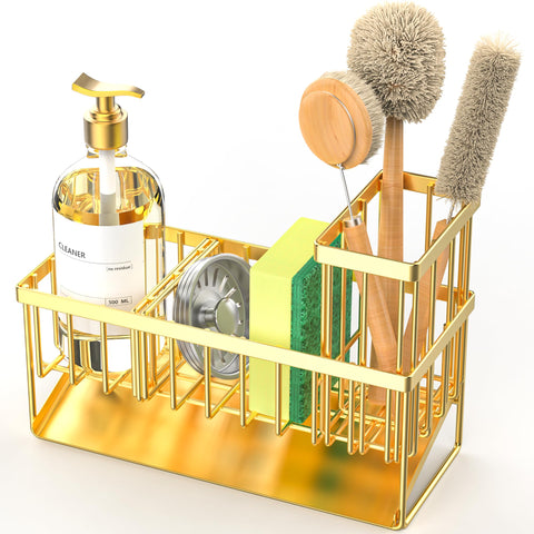 Cisily triple storage divider keeps sponge, bottle, and brushes organized