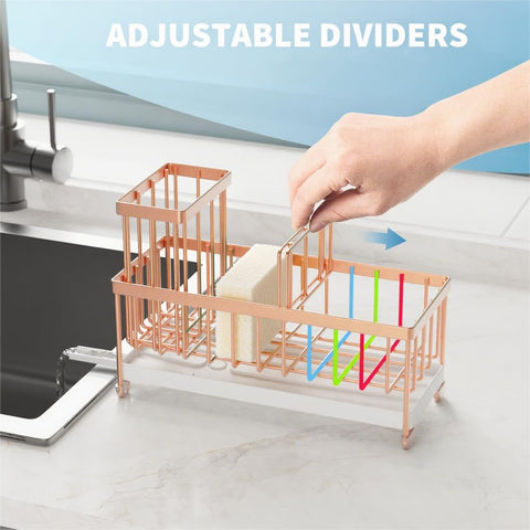 Cisily Rose Gold Sponge Holder includes bottle and brush storage options.