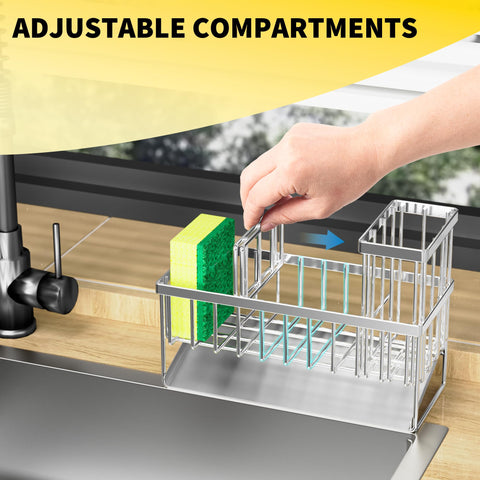 Cisily sink caddy divider design keeps sponge, bottle, and brushes neatly separated