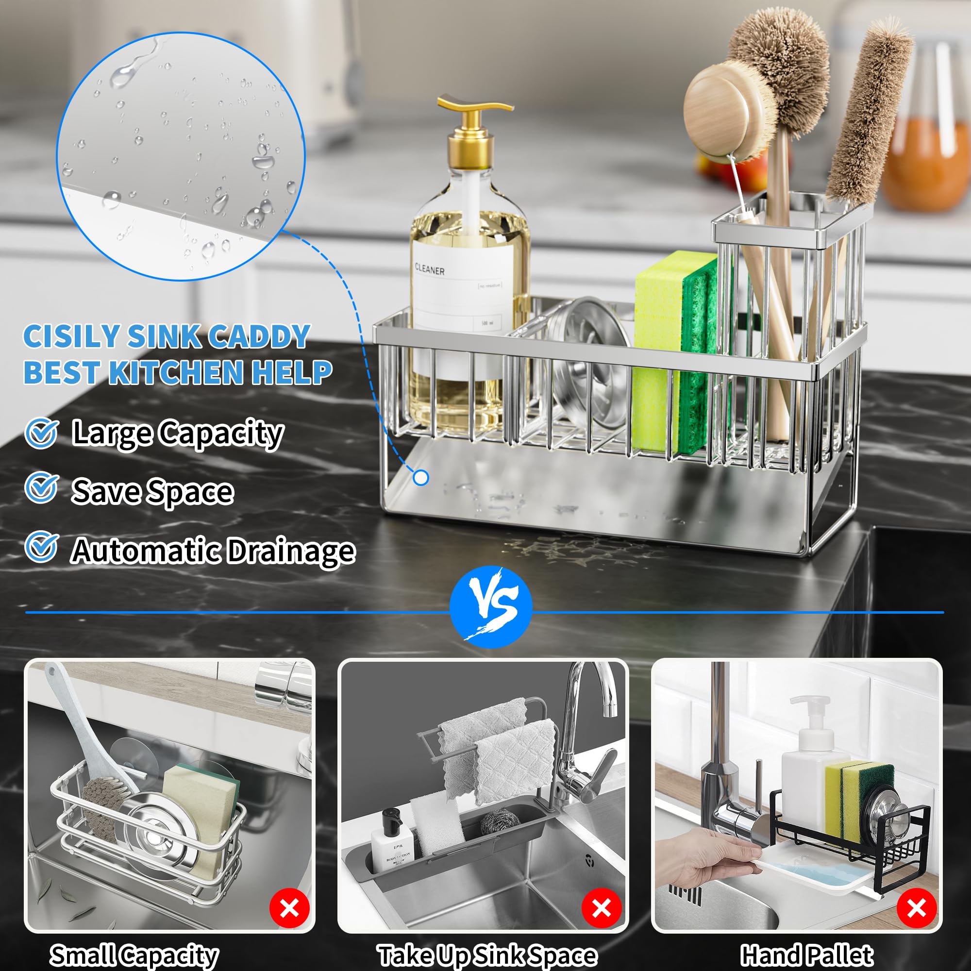 Cisily sink caddy small-volume design saves counter space in compact kitchens