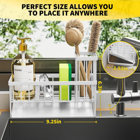 Cisily Sink Caddy dish sponge organizer with sponge, stopper and bottle accessible