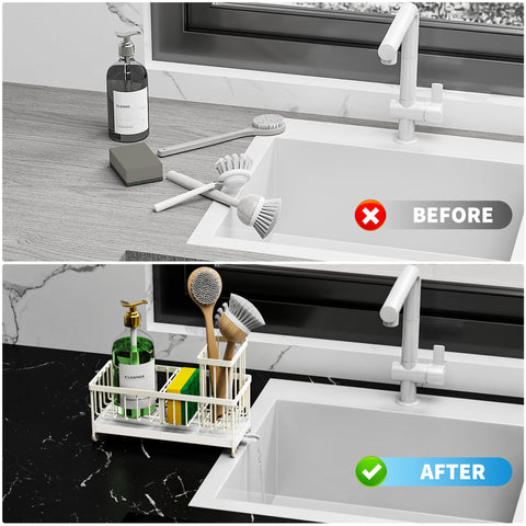 Cisily soap dispenser organizer neatly stores soap and sponge accessories