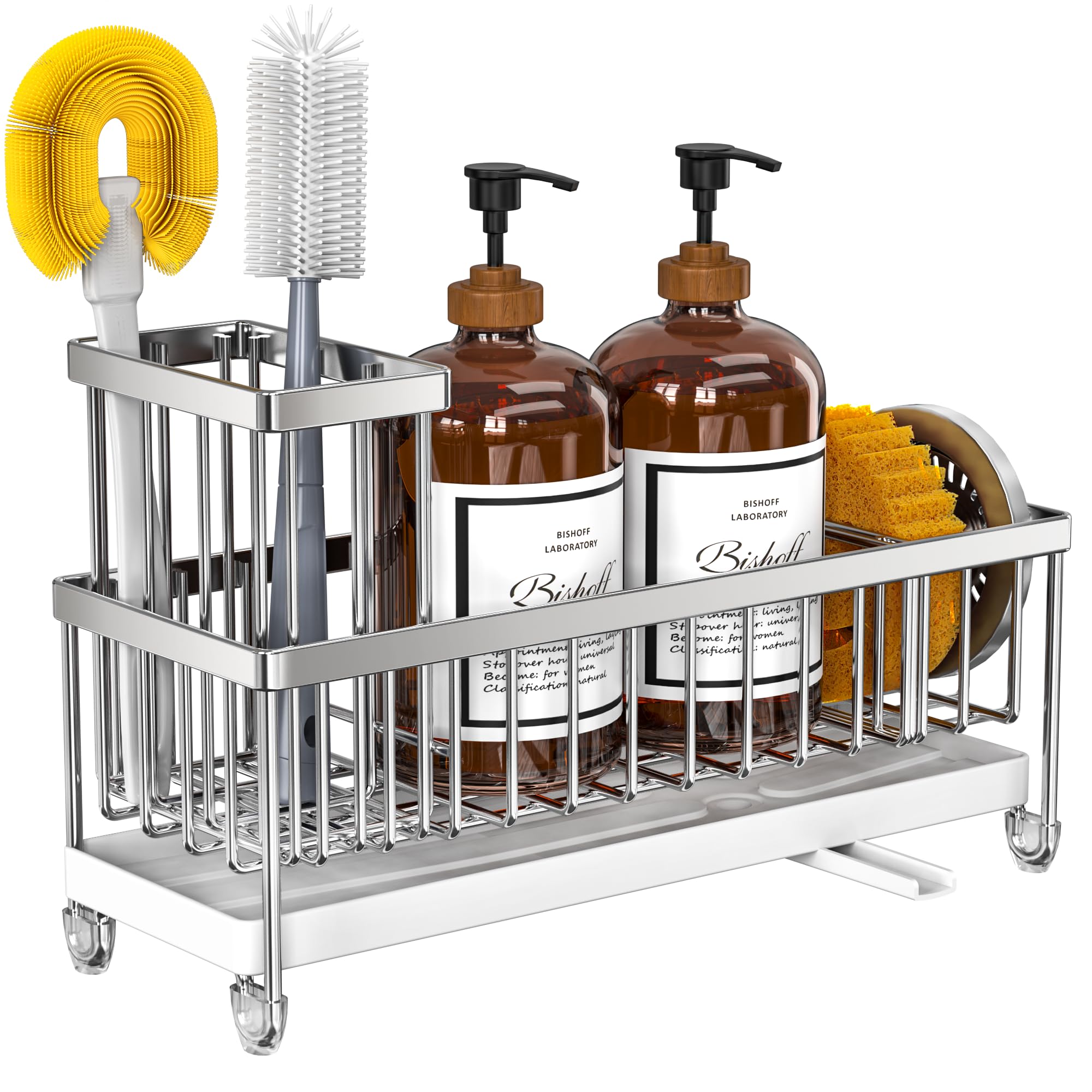 Cisily soap dispenser-ready organizer stores dish and hand soaps neatly