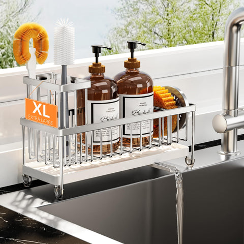 Cisily sponge holder for kitchen sink with large capacity keeps brushes neatly organized