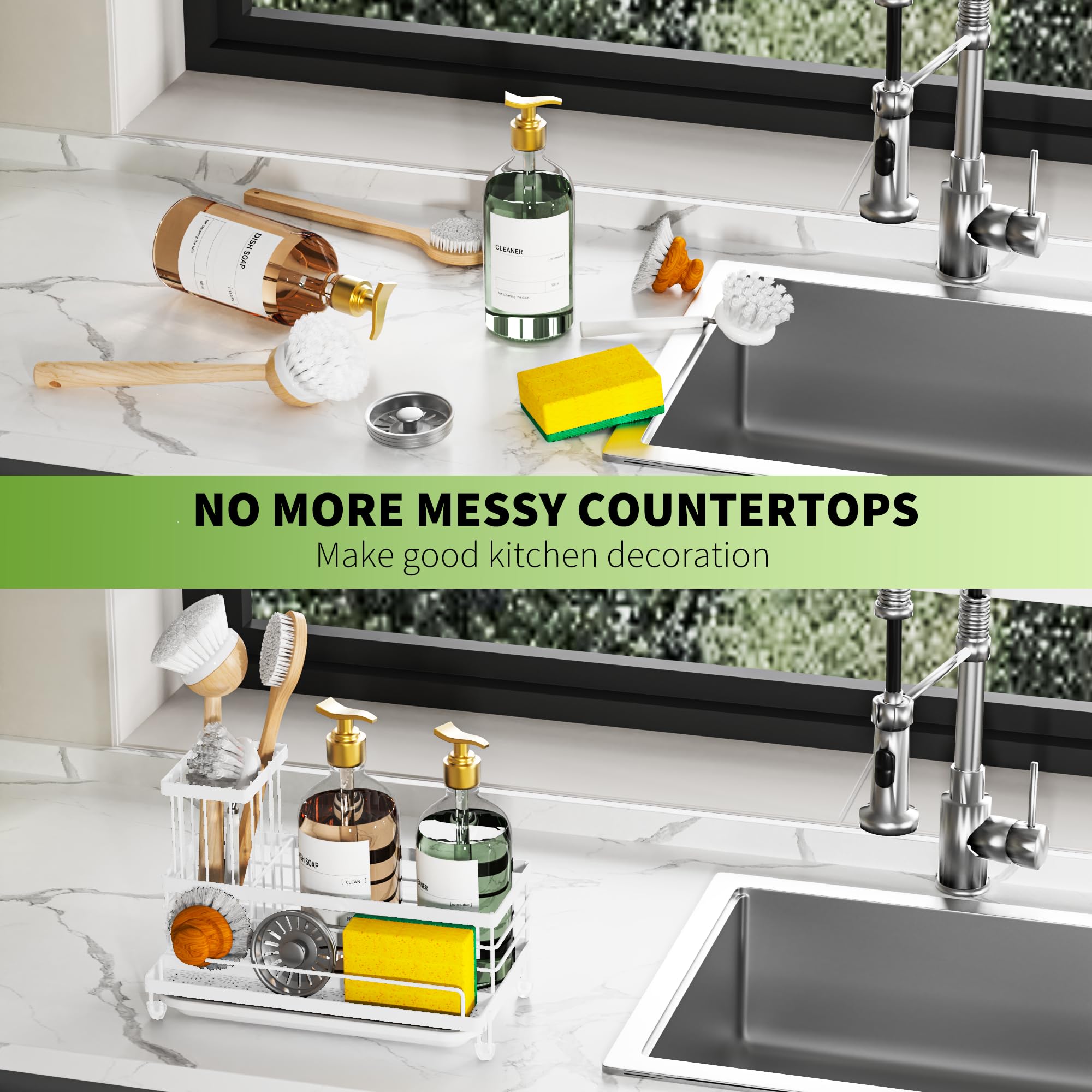 Cisily white kitchen accessory brightens space while preserving sponge and brush care.