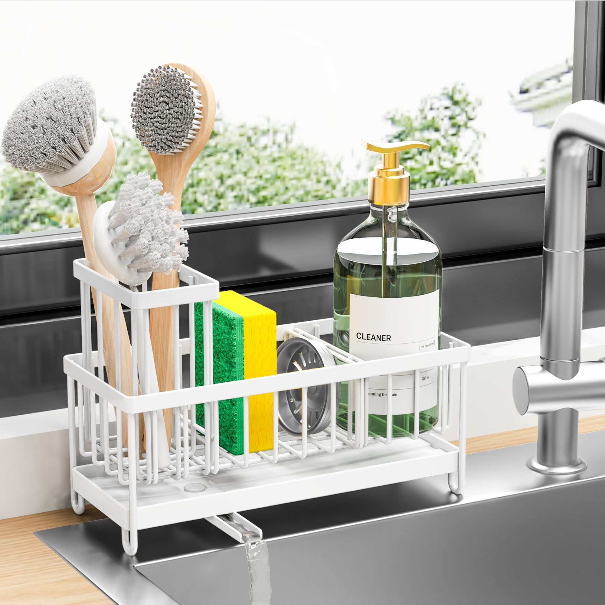 Cisily sponge holder keeps sponges dry and within reach at the sink.