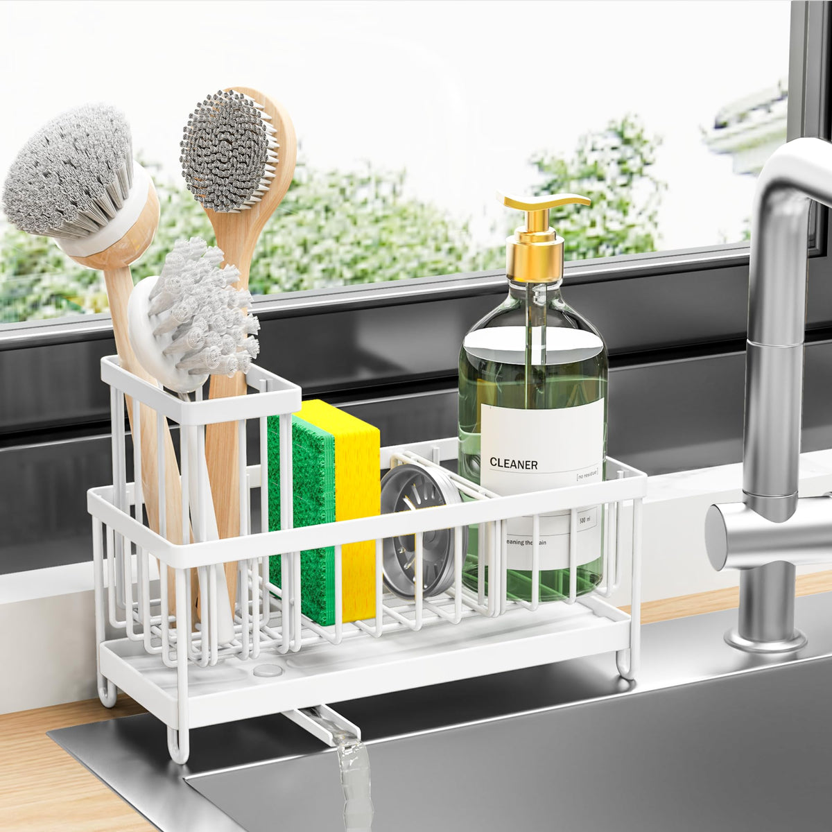 Cisily sponge holder keeps sponges dry and within reach at the sink.