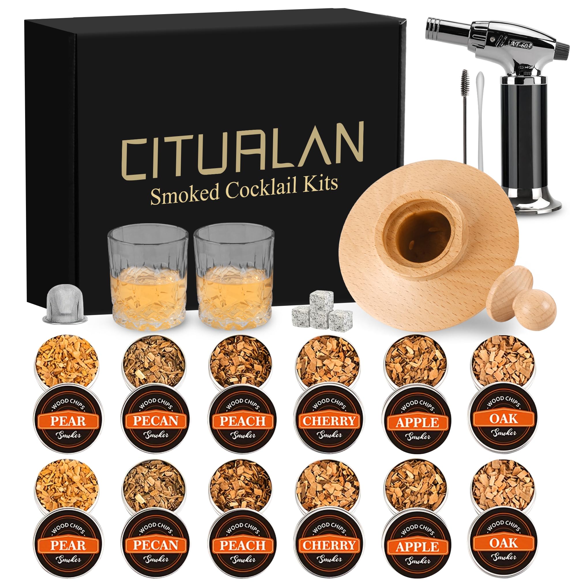 CITURLAN whiskey smoker kit with torch for quick, smoky cocktails