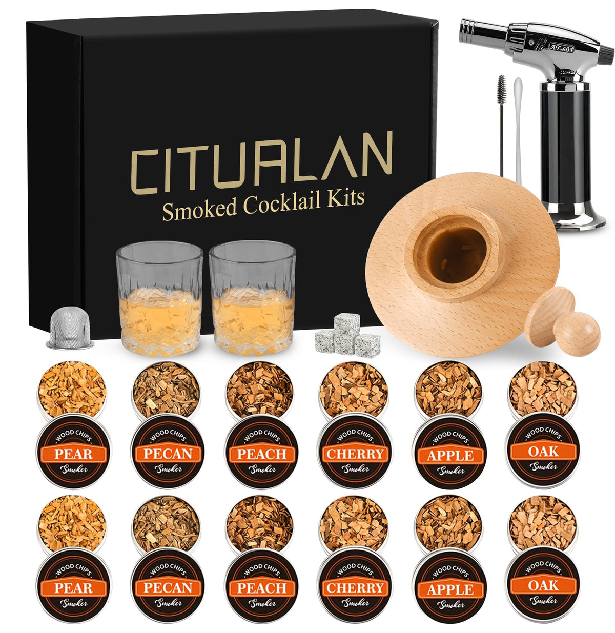 CITURLAN whiskey smoker kit with torch for quick, smoky cocktails